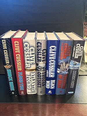 Seller image for Shock Wave, Flood Tide, Atlantis Found, Trojan Odyssey, Black Wind, Treasure of Khan, Arctic Drift, 7 of the "Dirk Pitt" Adventures Series - Fine/As New, HC's, 1st Editions, $70.00 for sale by Park & Read Books