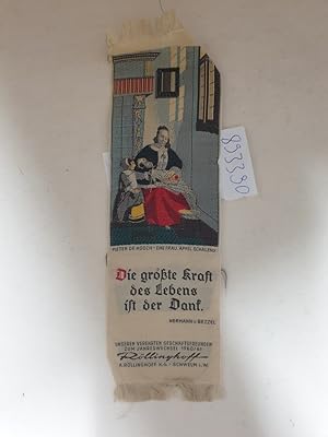 Tapisserie-Lesezeichen "Pieter de Hooch: Eine Frau Äpfel schälend" : (Die größte Kraft des Lebens...