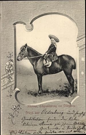 Ansichtskarte / Postkarte Nicolaus, Erbgroßherzog von Oldenburg, Portrait zu Pferd