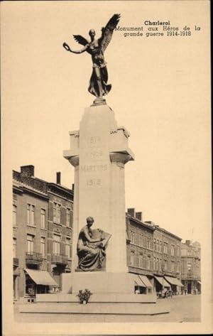 Bild des Verkufers fr Ansichtskarte / Postkarte Charleroi Wallonia Hennegau, Denkmal fr die Helden des Ersten Weltkriegs 1914-1918 zum Verkauf von akpool GmbH