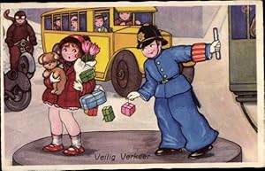 Bild des Verkufers fr Ansichtskarte / Postkarte Frau mit Geschenken, Hund, Polizist, Verkehr - Amag 431 zum Verkauf von akpool GmbH