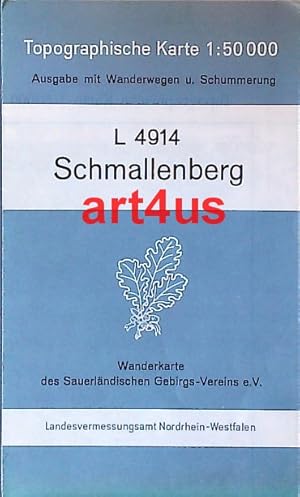 Topographische Karte : L 4914 Schmallenberg. Ausgabe mit Wanderwegen und Schummerung