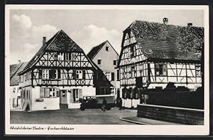 Ansichtskarte Heidelsheim i. Baden, Strassenpartie an den Fachwerkhäusern