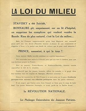 La loi du milieu. Sur les assassinats de Stavisky et Prince, et pour la Révolution Nationale. Tra...