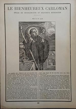 Le Bienheureux Carloman, oncle de Charlemagne et religieux bénédictin. Fête le 17 août. Fin XIXe....