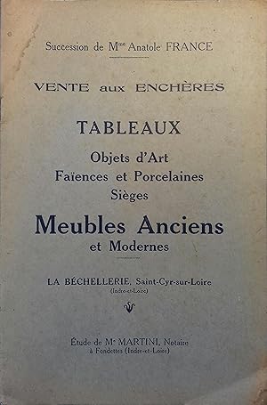 Vente aux enchères.Tableaux, objets d'art, faïences et porcelaines, sièges. Meubles anciens et mo...