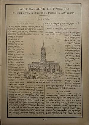 Image du vendeur pour Saint Raymond de Toulouse. Fte le 3 juillet. Suivi de Sainte Zo, martyre  Rome. Fin XIXe. Vers 1900. mis en vente par Librairie Et Ctera (et caetera) - Sophie Rosire