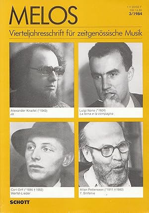 Bild des Verkufers fr Melos Nr. 3/1984. Vierteljahreszeitschrift Fuer Zeitgenoessische Musik zum Verkauf von Stefan Schuelke Fine Books