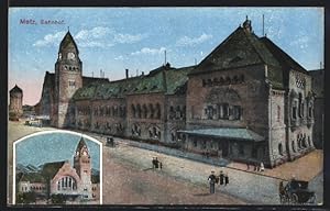 Ansichtskarte Metz, Passanten vor dem Bahnhofsgebäude