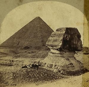 Egypt Great Sphinx of Giza & Great Pyramid Old Photo Stereoview Frith 1860