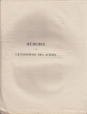 Imagen del vendedor de Mmoire sur l'endosmose des acides (lu  l'acadmie des Sciences le 19 octobre 1835) a la venta por PRISCA