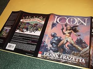 Bild des Verkufers fr ICON: A Retrospective By the Grand Master of Fantastic Art - FRANK FRAZETTA (rear cover shows The Night They Raided Minsky's artwork for the movie poster, endpapers show Tarzan of the Apes and a gorilla ) zum Verkauf von Leonard Shoup