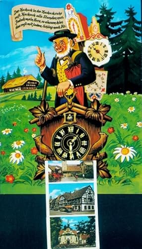 Leporello Ansichtskarte / Postkarte Alter Mann mit Uhren, Händler, Kuckucksuhr