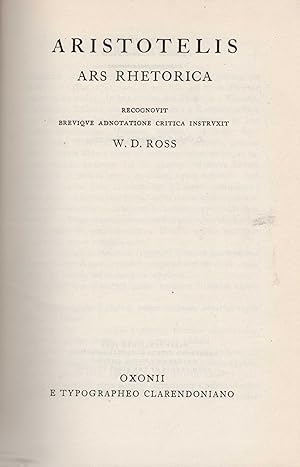 Bild des Verkufers fr Ars Rhetorica. Recognovit brevique adnotatione critica instruxit W.D. Ross. (= Scriptorum Classicorum Bibliotheca Oxoniensis). zum Verkauf von Antiquariat Dirk Borutta