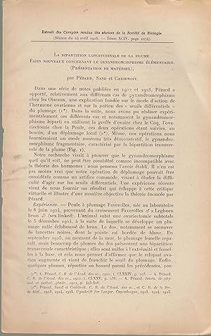 Imagen del vendedor de Extrait des Comptes rendus des sances de la Socit de Biologie (Sance du 24 avril 1926. - Tome XCIV, page 1074) : La bipartition longitudinale de la plume. Faits nouveaux concernant le gynandromorphisme lmentaire (Prsentation de matriel) a la venta por PRISCA