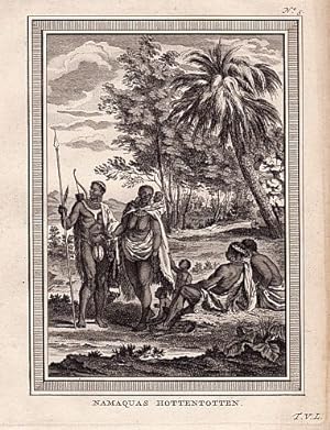 Namaquas Hottentotten. Kupferstich aus : J.J.Schwabe - Allgemeine Historie der Reisen, Band 5.