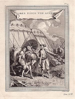 Bild des Verkufers fr Der Knig von Achem. Kupferstich von J.Punt aus : J.J.Schwabe - Allgemeine Historie der Reisen, Band 10. zum Verkauf von Antiquariat Heinz Tessin