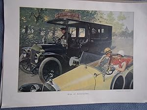 Planche COULEUR 1924 tiree de l illustration D' APRES COMPOSITION DE L. SABATTIER AUTOMOBILE HIER...