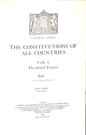 Bild des Verkufers fr The Constitutions Of All Countries, Vol I. The British Empire zum Verkauf von WeBuyBooks