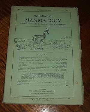 Immagine del venditore per Journal of Mammalogy for November 1927 // The Photos in this listing are of the magazine that is offered for sale venduto da biblioboy