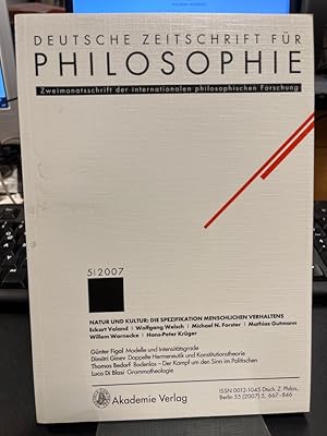 Bild des Verkufers fr Deutsche Zeitschrift fr Philosophie 2007 55. Jg Heft 5. Schwerpunkt: Natur und Kultur: Die Spezifikation menschlichen Verhaltens. Zweimonatsschrift der internationalen philosophischen Forschung. zum Verkauf von Altstadt-Antiquariat Nowicki-Hecht UG