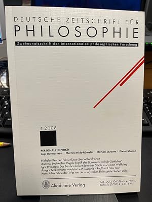 Seller image for Deutsche Zeitschrift fr Philosophie 2008 56. Jg Heft 4. Schwerpunkt: Personale Identitt. Zweimonatsschrift der internationalen philosophischen Forschung. for sale by Antiquariat Hecht