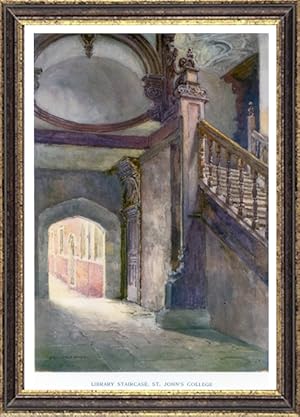 The library staircase at St. John's College, Cambridge,Vintage Watercolor Print