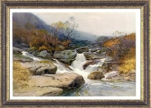 A Dartmoor water stream in South Devon, England,Vintage Watercolor Print