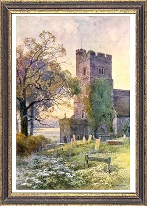 Chalk Church or St. Mary the Virgin in Kent, England,Vintage Watercolor Print