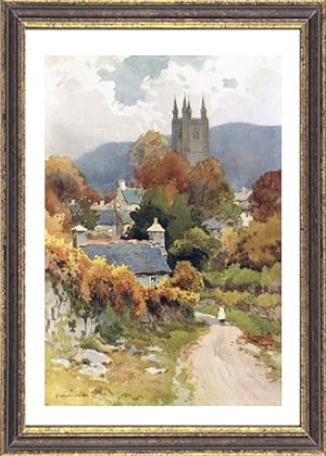 Widecombe-in-the-Moor in Devon, England,Vintage Watercolor Print