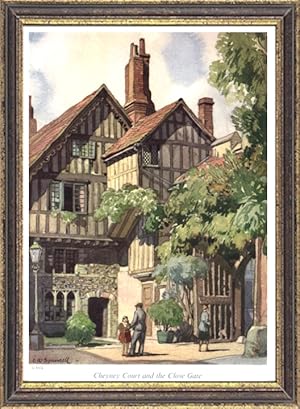 Cheyney Court and Close Gate in Winchester, Hampshire, England,Vintage Watercolor Print
