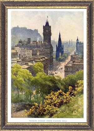 Princes Street From Calton Hill in Edinburgh, Scotland,Vintage Watercolor Print