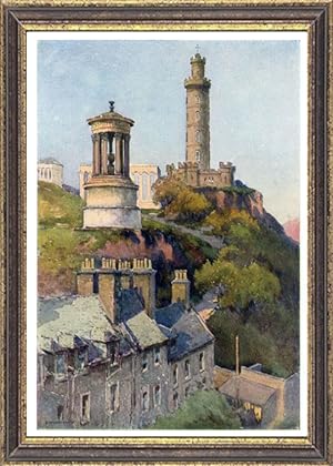 Calton Hill in Edinburgh, Scotland,Vintage Watercolor Print