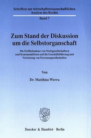 Seller image for Zum Stand der Diskussion um die Selbstorganschaft. for sale by BuchWeltWeit Ludwig Meier e.K.