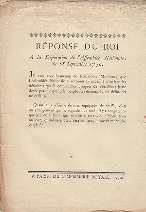 Imagen del vendedor de Rponse du roi a la dputation de l'Assemble nationale, du 18 septembre 1790. a la venta por PRISCA