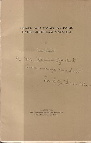 Image du vendeur pour Prices and wages at Paris under John Law's system COPY SIGNED mis en vente par PRISCA