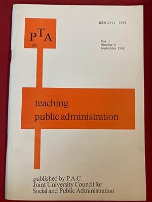 Bild des Verkufers fr Teaching Public Administration. Volume 1, Number 6, September 1980. zum Verkauf von Plurabelle Books Ltd