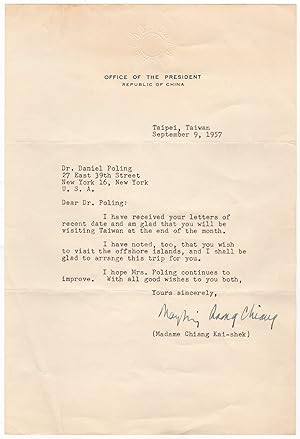 Madame Chiang Kai-Shek (1898-2003) - Typed letter signed