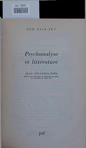 Bild des Verkufers fr Psychanalyse et littrature. AA-6397 zum Verkauf von Antiquariat Bookfarm