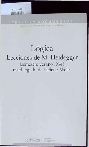 Image du vendeur pour Lgica Lecciones de M. Heidegger. AD-2457 mis en vente par Antiquariat Bookfarm