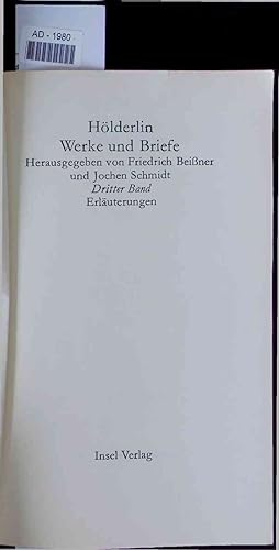 Imagen del vendedor de Hlderlin Werke und Briefe. AD-1980. Dritter Band a la venta por Antiquariat Bookfarm