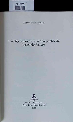 Imagen del vendedor de Investigaciones sobre la obra potica de Leopoldo Panero. AD-2105 a la venta por Antiquariat Bookfarm