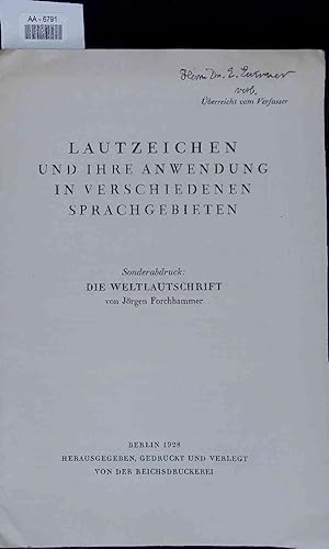 Bild des Verkufers fr Lautzeichen Und Ihre Anwendung In Verschiedenen Sprachgebieten. Sonderabdruck: Die Weltlautschrift zum Verkauf von Antiquariat Bookfarm