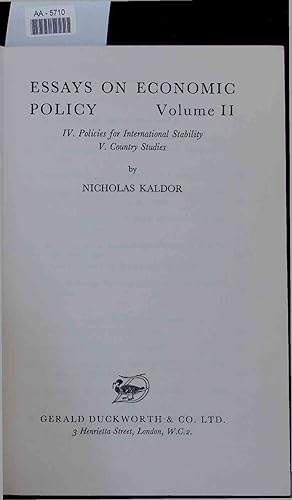 Seller image for Essays on Economic Policy. AA-5710. Volume II for sale by Antiquariat Bookfarm