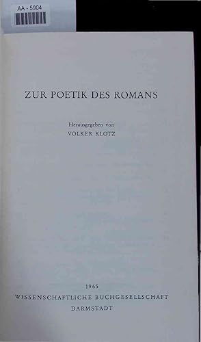 Imagen del vendedor de Zur Poetik des Romans. AA-5904 a la venta por Antiquariat Bookfarm