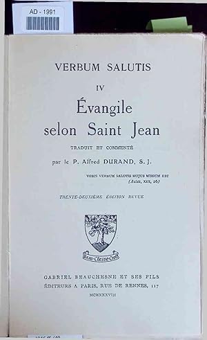 Seller image for Verbum Salutis IV. Evangile selon Saint Jean. AD-1991 for sale by Antiquariat Bookfarm