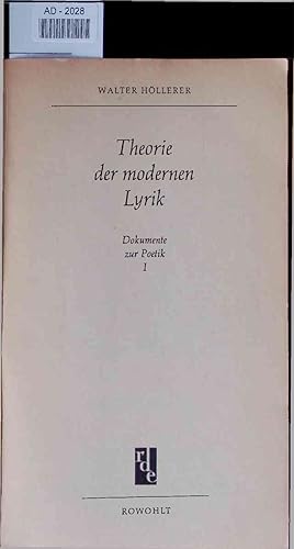 Seller image for Theorie der modernen Lyrik. AD-2028. Dokumente zur Poetik I for sale by Antiquariat Bookfarm