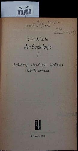 Imagen del vendedor de Geschichte der Soziologie I. AD-1928 a la venta por Antiquariat Bookfarm