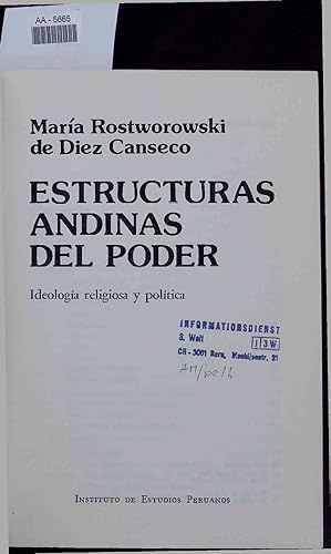 Bild des Verkufers fr Estructuras Andinas del Poder. Ideologia religiosa y politica. AA-5665 zum Verkauf von Antiquariat Bookfarm