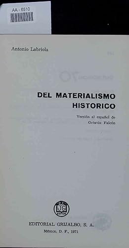 Bild des Verkufers fr Del materialismo historico. zum Verkauf von Antiquariat Bookfarm